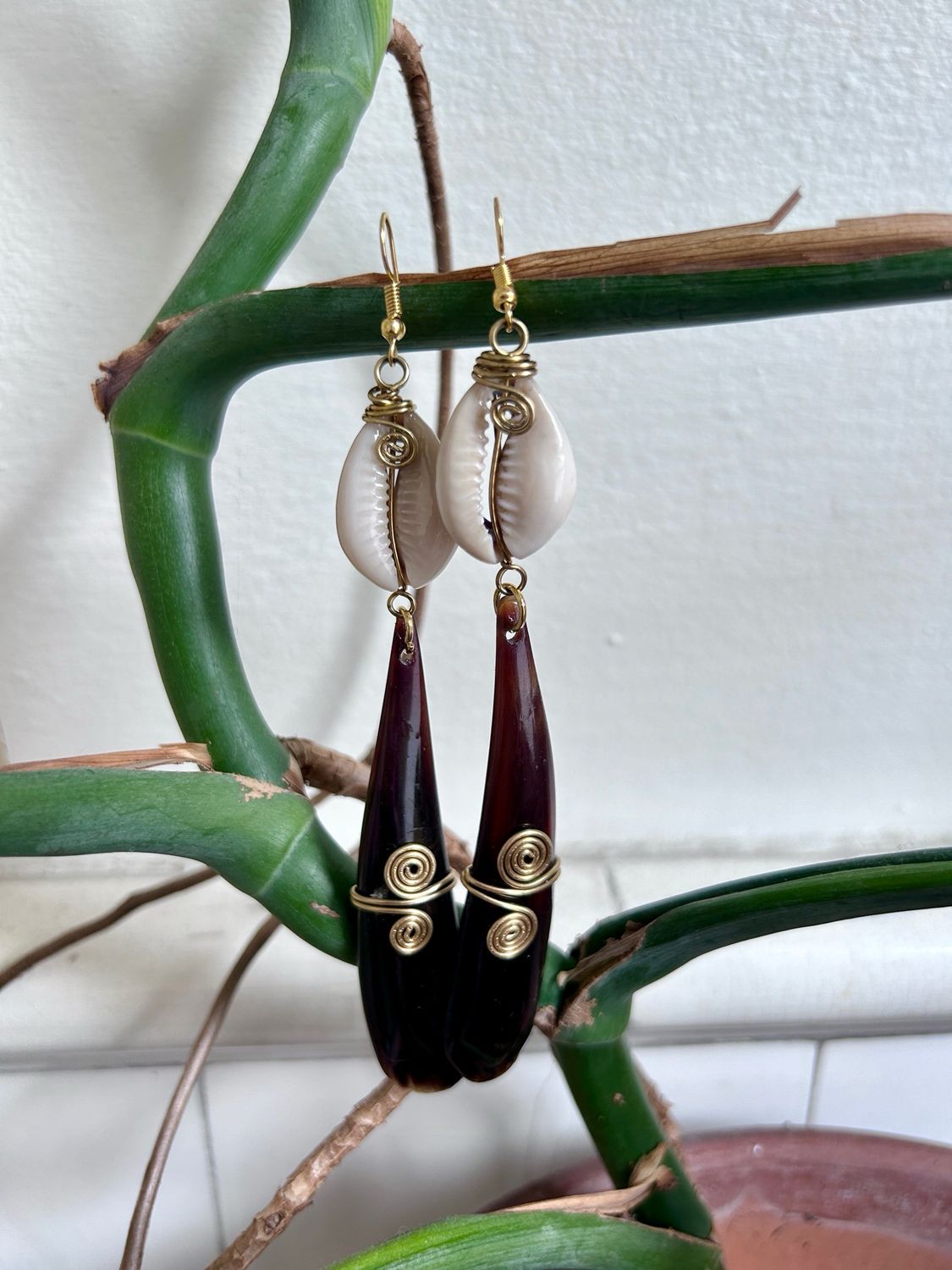 Cowrie Shell Teardrop Earrings