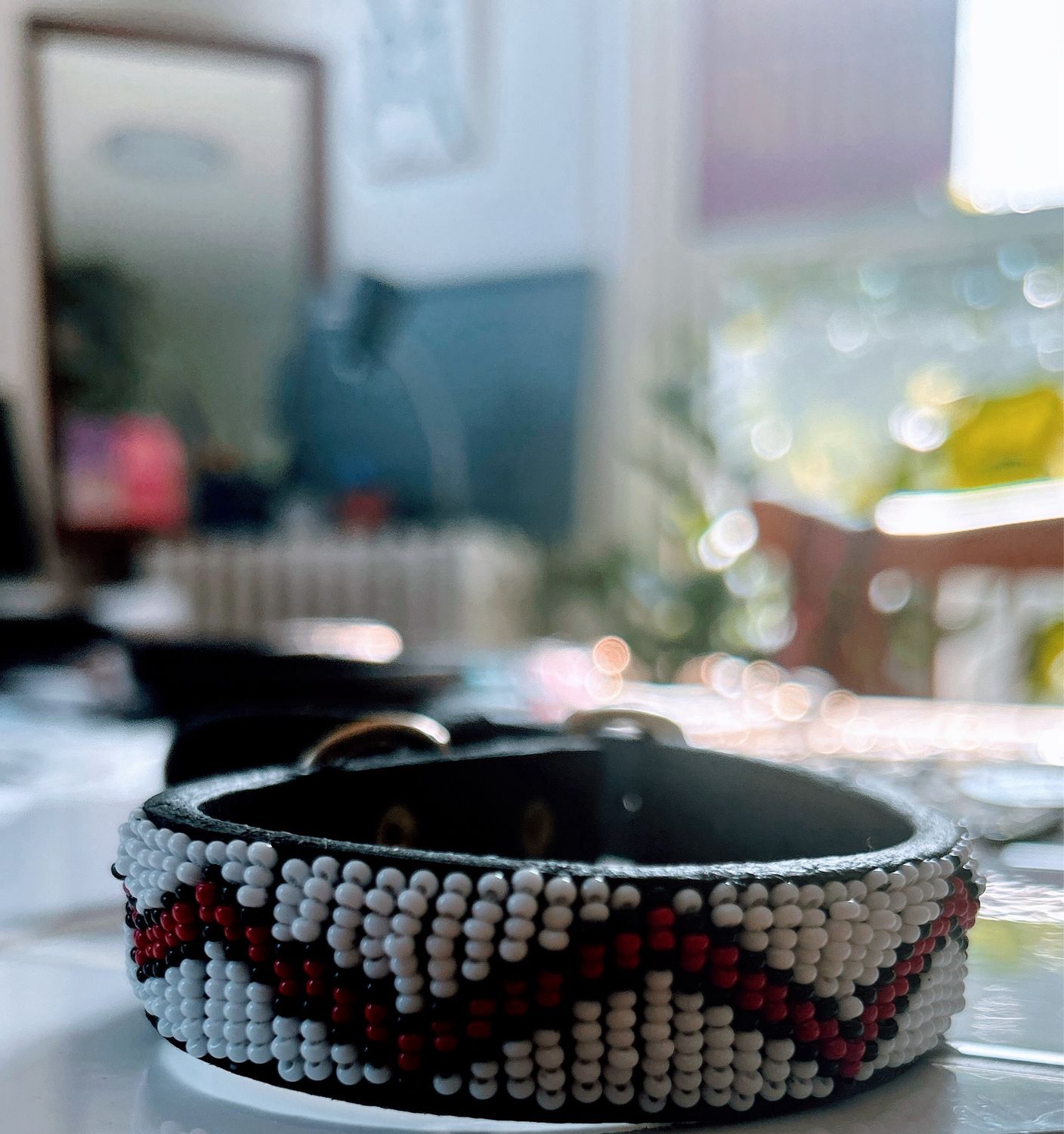 Extra-Small Beaded Leather Pet Collar
