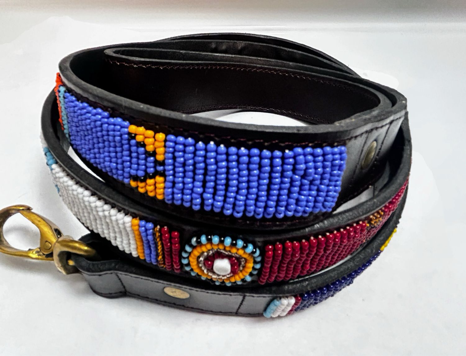 Multicolored Bead Pattern Leather Dog Leash