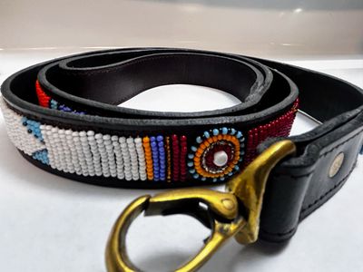 Multicolored Bead + Leather Dog Leash