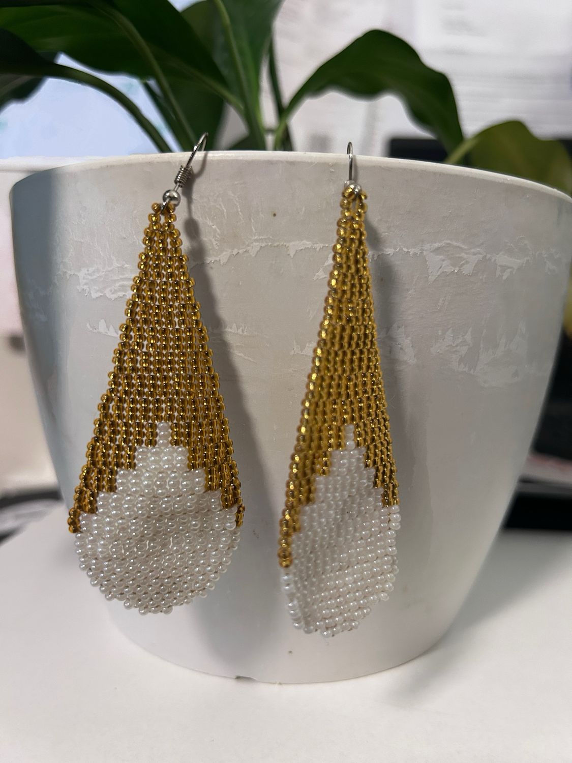 Gold and White Machozi Earrings