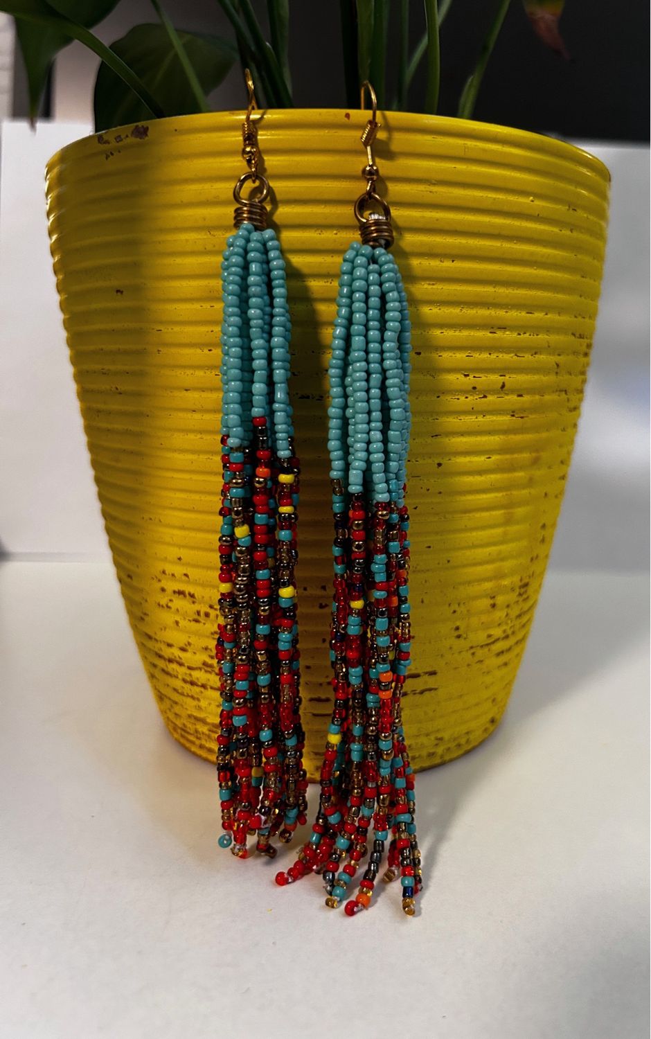 Turquoise with Multi-Colored Beads Earrings