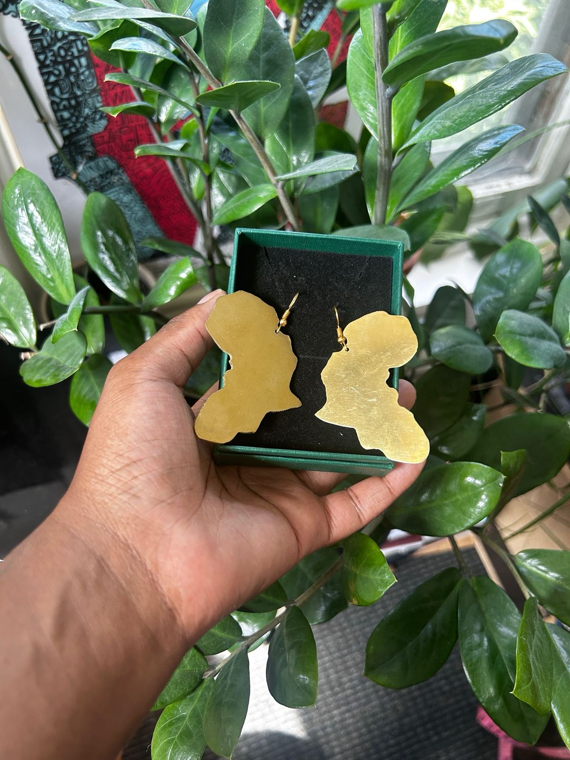 Large African Map Brass Earrings