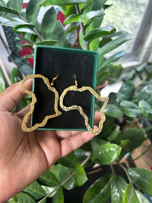 Large Outline African Map Brass Earrings