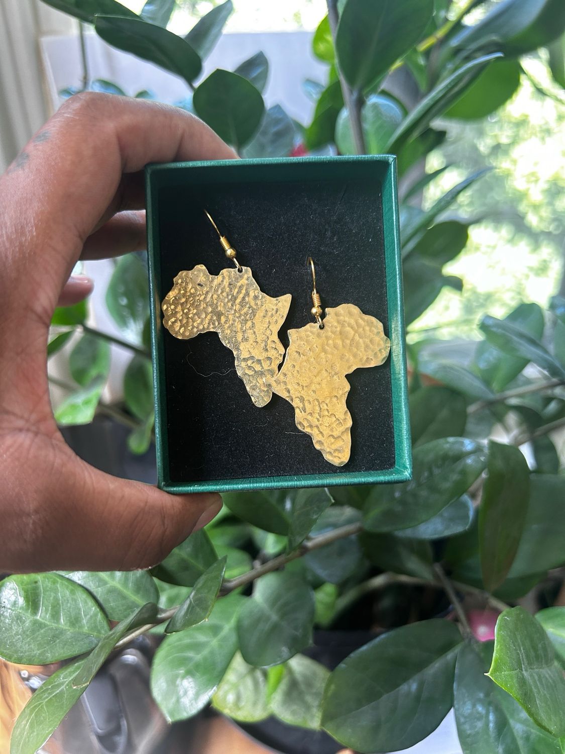 Small African Map Brass Earrings