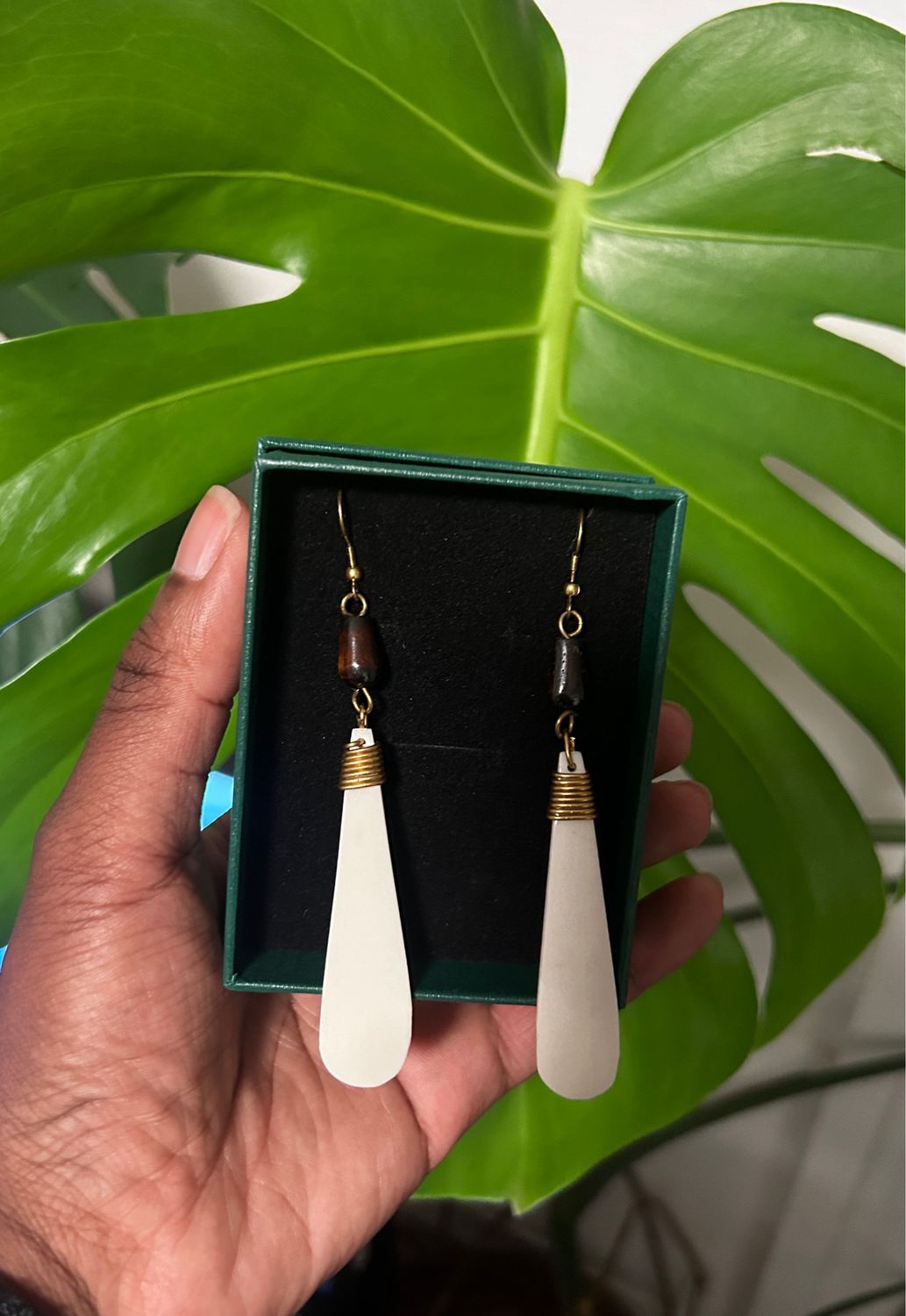 Machozi Nyeupe Bone and Brass Earrings