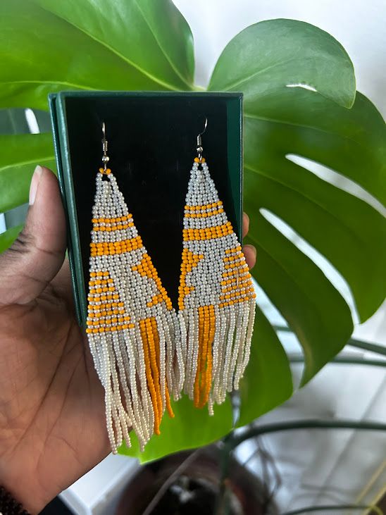Nyeupe Manjano Skirt Beaded Earrings