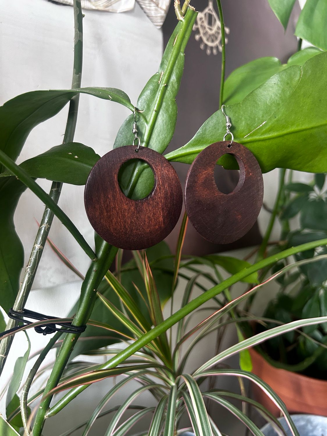 Dark Brown Donut Wooden Earrings