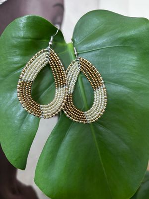 Gold and Silver Oval Beaded Earrings