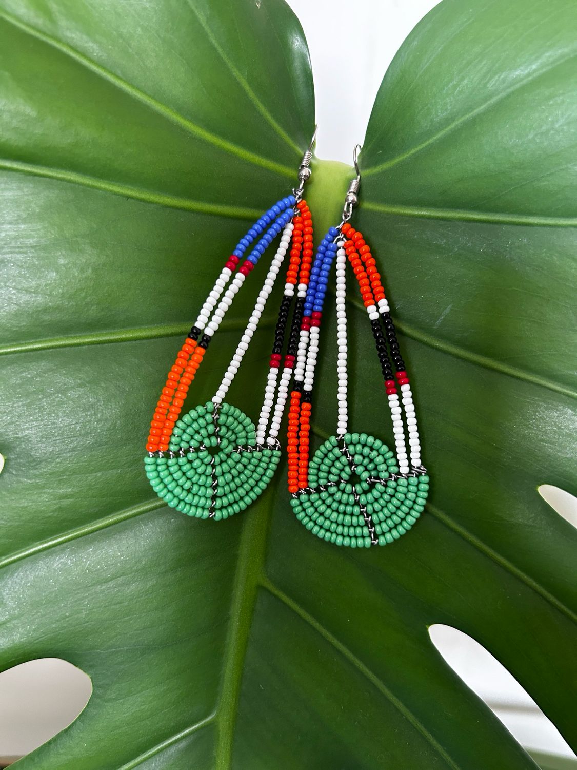 Maasai Green Base Beaded Earrings