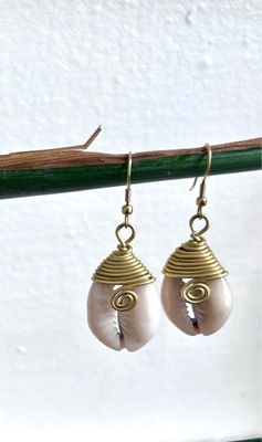 Cowrie Shells with Spiral Brass Top Earrings