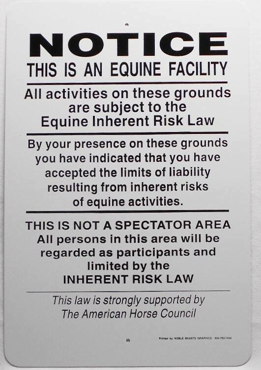 Equine Liability Sign Supplement
