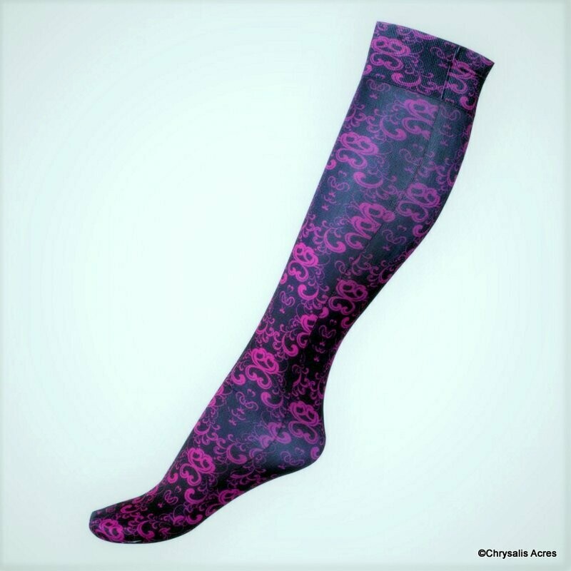 Ultra Thin Boot Socks, Color: Navy w/fuscia scroll - Mid