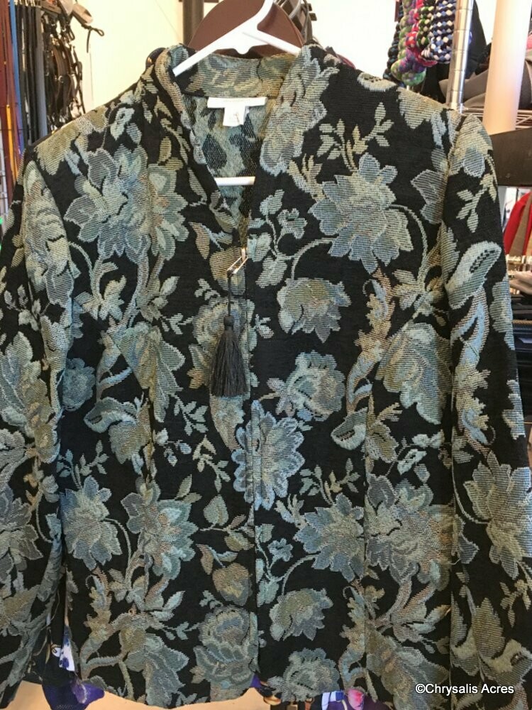 Black w/Teal Floral pattern Jacket Size M