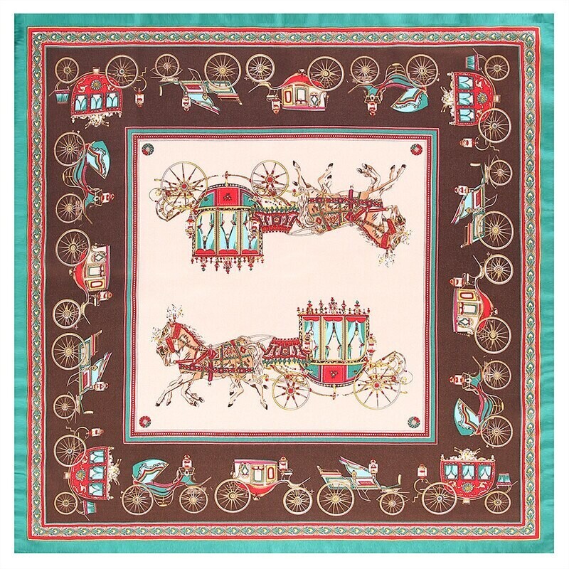Scarf - Antique Coaches, Color: Green Border