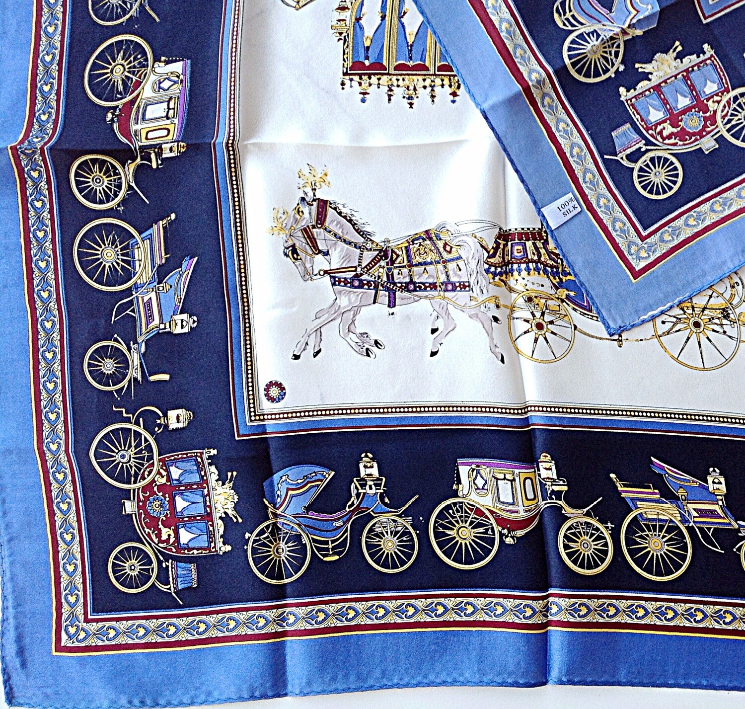 Scarf - Antique Coaches, Color: Blue Border