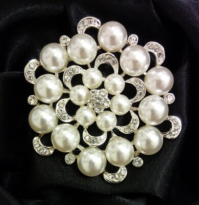 Crystal Moon and Pearl Brooch