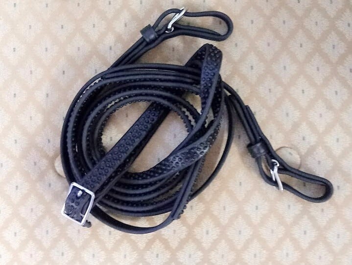 Biothane Riding Reins with Grippy, Length: Pony, Color: Black
