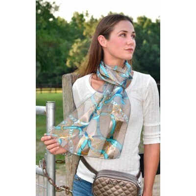 Scarf - Teal Straps on Champagne