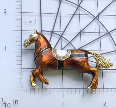 Brown Enamel Horse Brooch Pin