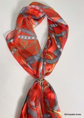 Scarf - Gray Straps On Red