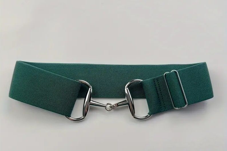 Elastic Bit Belt 1.5&quot;, Belt color: Hunter Green, Buckle Color: Silver