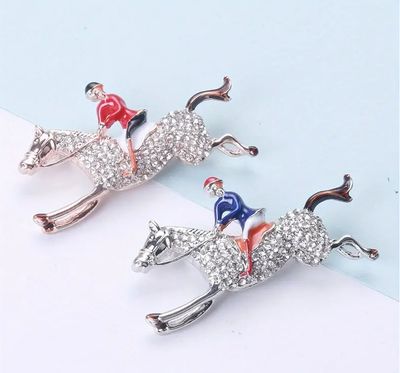 Crystal Horse and Rider Brooch Pin