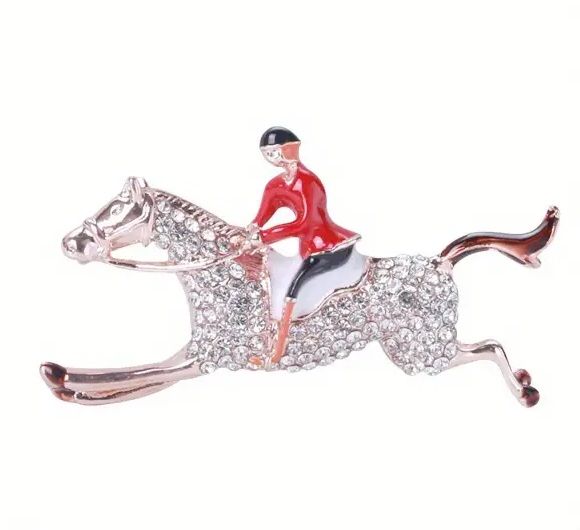 Crystal Horse and Rider Brooch Pin, Color: Red