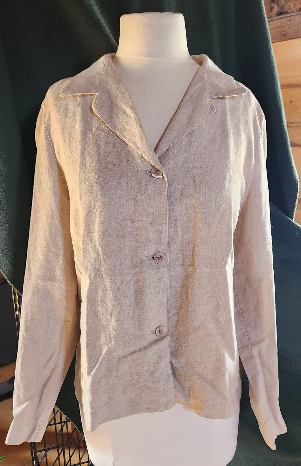 Linen Button Down with Embroidered Sleeves - Size 16