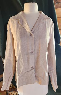 Linen Button Down with Embroidered Sleeves - Size 16