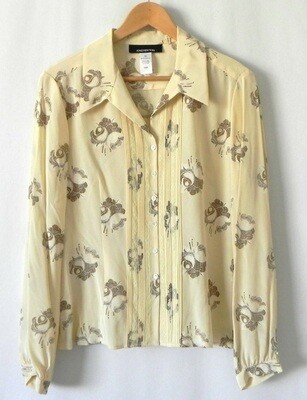 Blouse - Cream with brown roses. Silk
