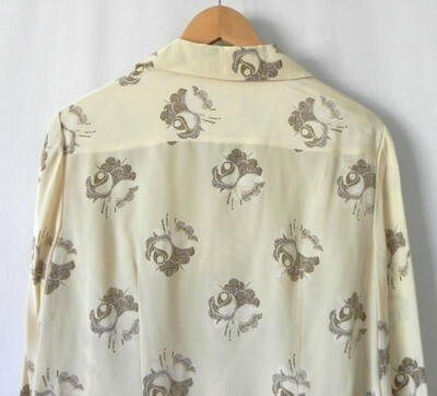 Blouse - Cream with brown roses. Silk