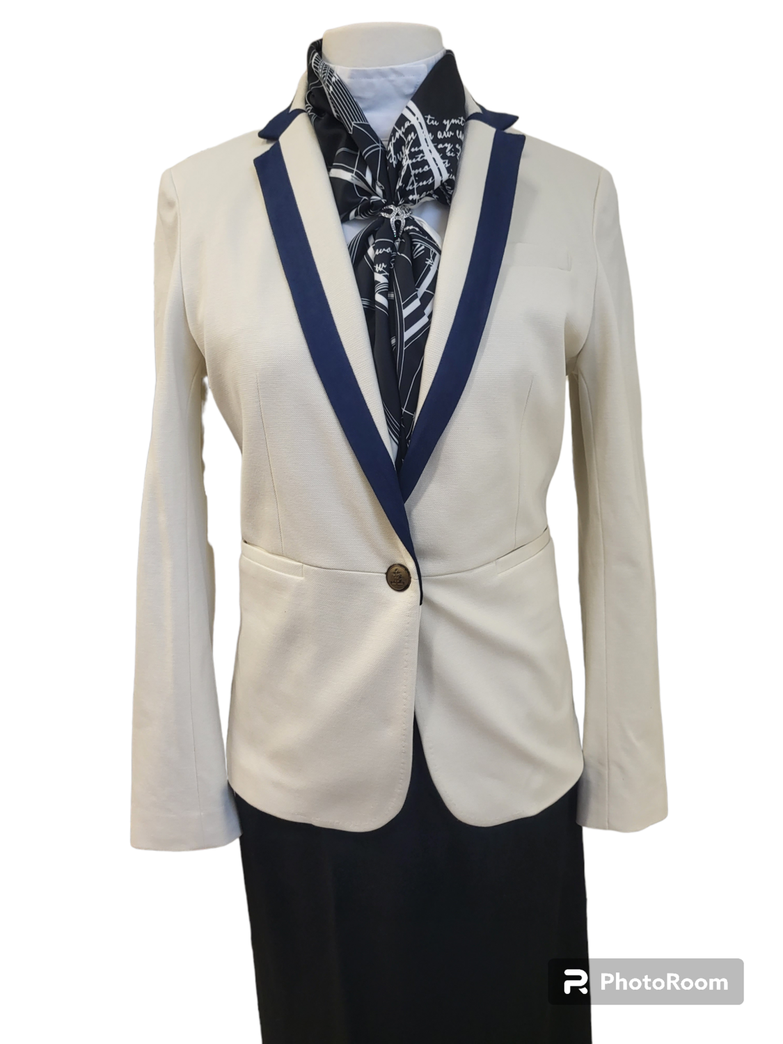 Cream Jacket with Navy Trim - Size 10
