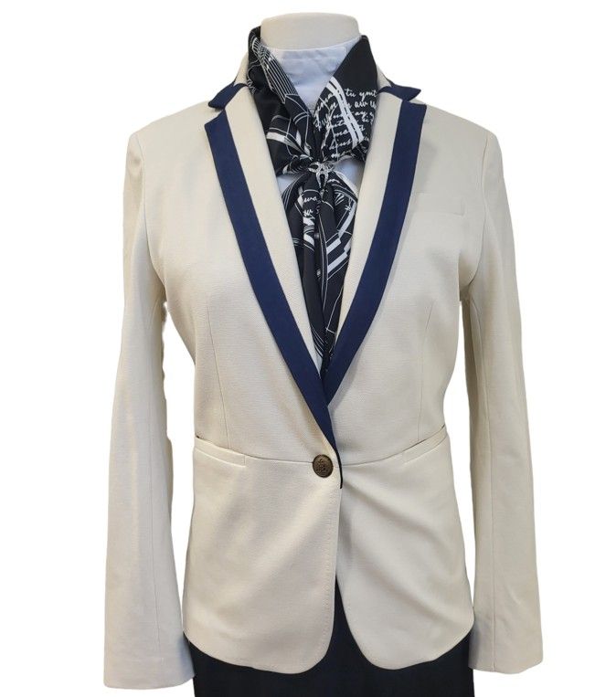 Eggshell Jacket with Navy Trim 10