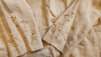 Linen Button Down with Embroidered Sleeves - Size 16