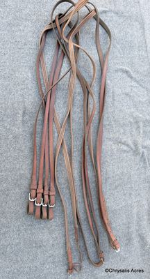 Leather Pair Reins with Web Grip - Horses size