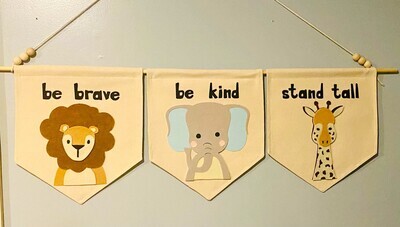 Set of three Safari nursery decor, Lion, Elephant, Giraffe for jungle room decor,  Handmade wall hangings