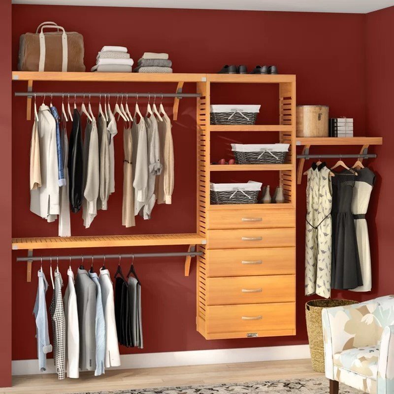 Closet System 120"W in Honey Maple
