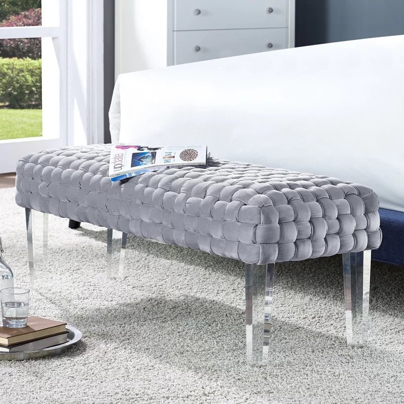 Velvet Bench in Silver