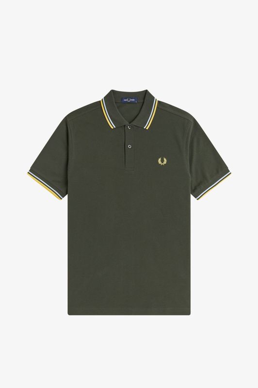 FRED PERRY- Polo Verde oscuro mate / Hielo claro / Cebada limón