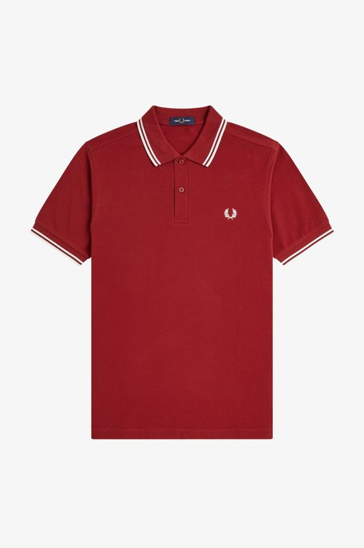 FRED PERRY- Polo Rojo tostado / Blanco nieve