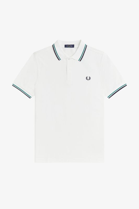FRED PERRY- Polo Blanco nieve / Rojo tostado / Azul marino
