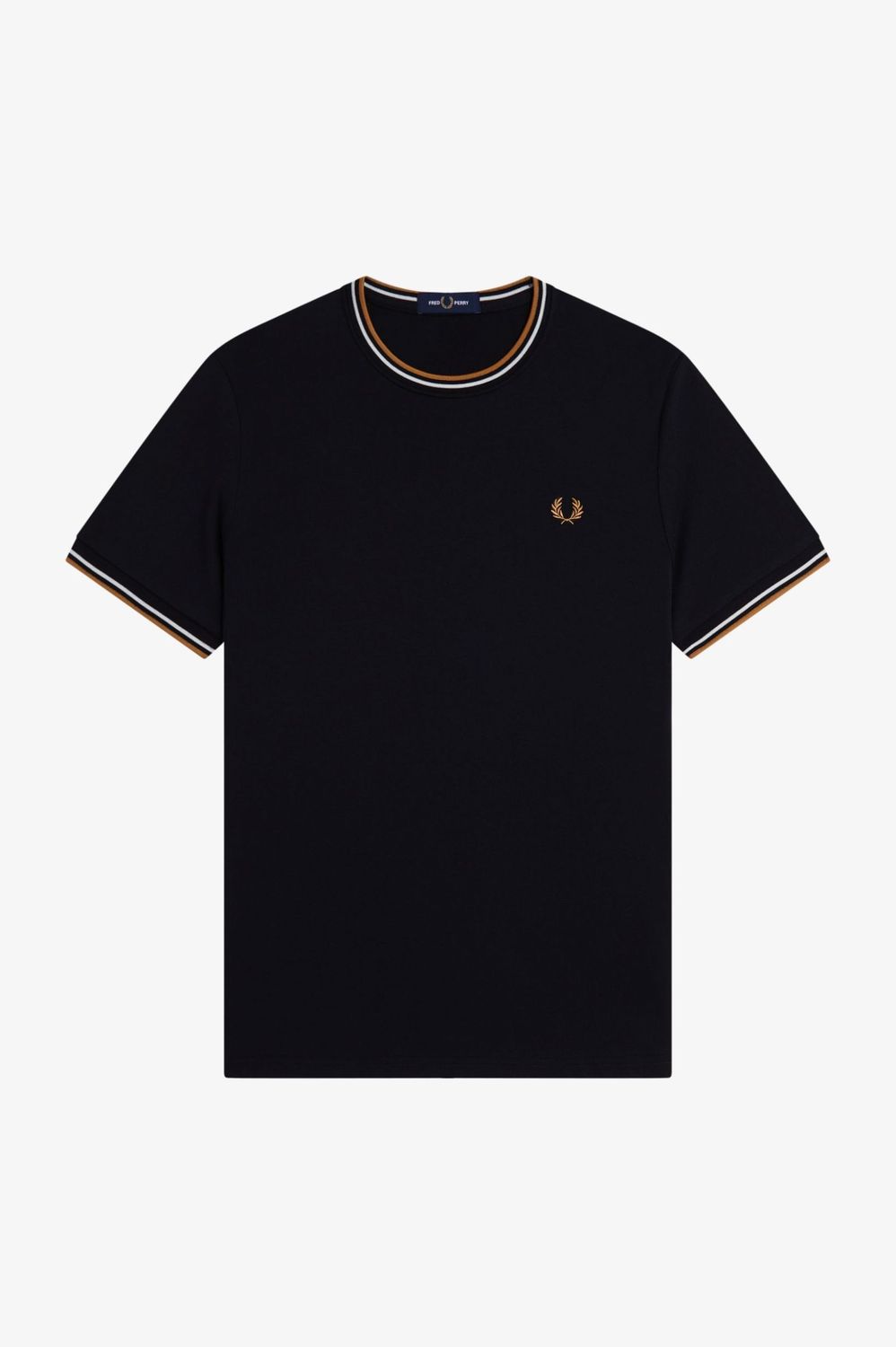 FRED PERRY- Camiseta negra dos franjas blanco/marrón FRED PERRY- Camiseta negra dos franjas blanco/marrón