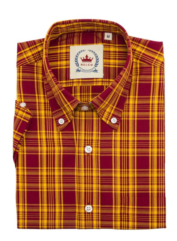 CAMISA RELCO BURGUNDY Y MOSTAZA