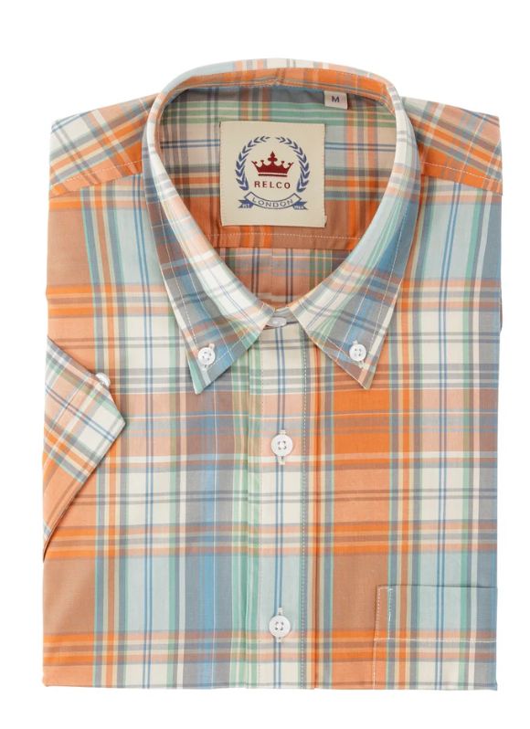 CAMISA RELCO A CUADROS NARANJA Y AZUL CAMISA RELCO A CUADROS NARANJA Y AZUL