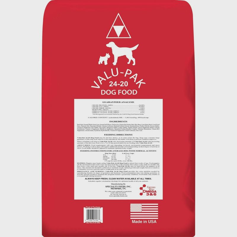 VALU-PAK 24/20 Dog Food Red Bag All Life Stages, 50 lb bag