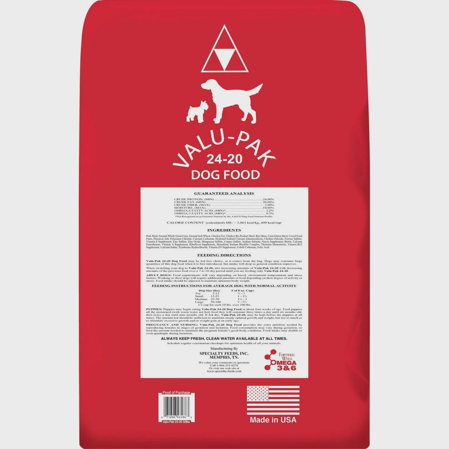 VALU-PAK 24/20 Dog Food Red Bag All Life Stages, 50 lb bag