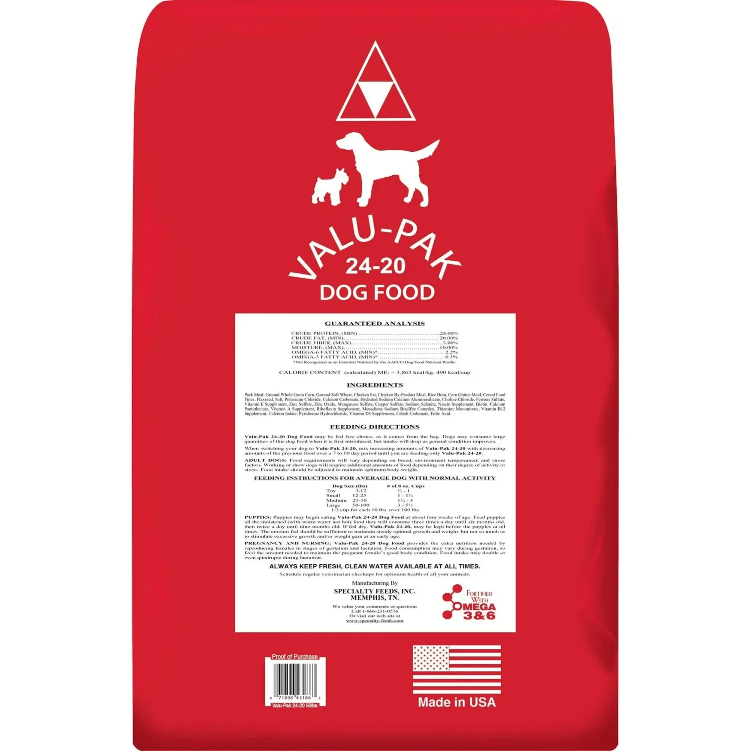 VALU-PAK 24/20 Dog Food Red Bag All Life Stages, 50 lb bag