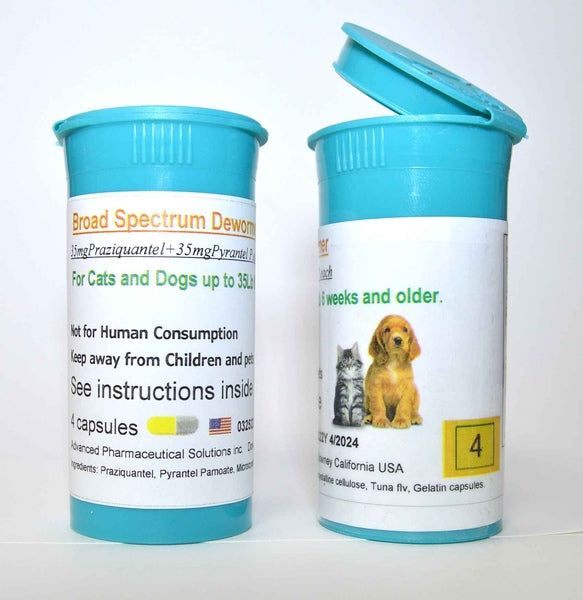 Broad Spectrum Dewormer Capsules (4) Cat &amp; Dog up to 35 lbs