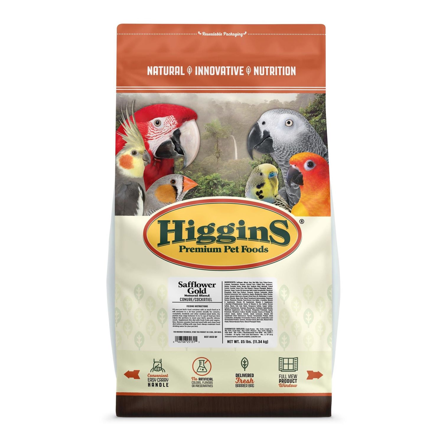 Higgins Safflower Gold Conure &amp; Cockatiel 25 lb
